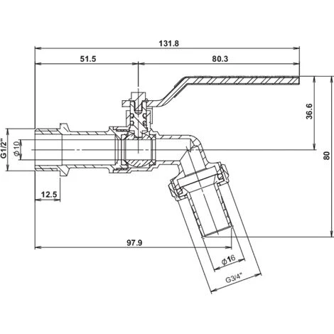 SOMATHERM FOR YOU Robinet De Puisage à Sphère - Poignée Plate - Mâle 1/2" - Raccord Au Nez 3/4 - Nickelé 6 SOMATHERM FOR YOU Robinet De Puisage à Sphère - Poignée Plate - Mâle 1/2" - Raccord Au Nez 3/4 - Nickelé – Image 4