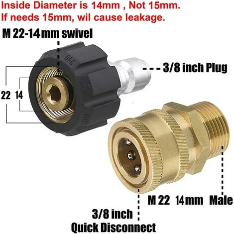 ECHOO Nettoyeur Haute Pression Coupler Adaptateur, Kit De Raccord Connexion Rapide, 3/8 à Filetage M22-14 Mâle Femelle, Diamètre Intérieur 14mm Pour Nettoyeur Haute Pression 7 ECHOO Nettoyeur Haute Pression Coupler Adaptateur, Kit De Raccord Connexion Rapide, 3/8 à Filetage M22-14 Mâle Femelle, Diamètre Intérieur 14mm Pour Nettoyeur Haute Pression – Image 5