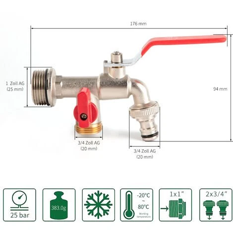 ELLE Robinet Double De Jardin, Robinet En Laiton, Robinet Double BSP 3/4 Pouces De Haute Qualité 3 ELLE Robinet Double De Jardin, Robinet En Laiton, Robinet Double BSP 3/4 Pouces De Haute Qualité