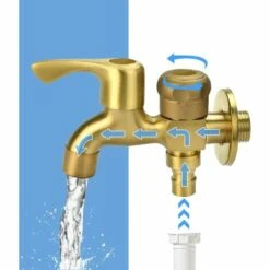 SUPERMARKET Robinet Double 1/2" Robinet De Jardin Laiton Robinet Extérieur Jardin Anti-Gel Robinet à Double Sortie Robinet Machine à Laver Robinet D'écoulement à Double Boule Pour Jardin, Machine à Laver，Superma