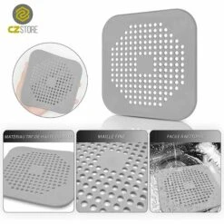 TINOR Francaise Filtre Cheveux Douche--Attrape Cheveux Douche|Gris OU Blanc|Filtre Evier/Baignoire/Douche En Silicone-Bouchon Caoutchouc Salle De Bain/Cuisine，14*14cm (Gris，2pièce) -Promos Raccord d'arrosage Magasin 53994769 4