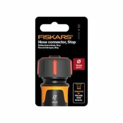 FISKARS® Fiskars Raccord De Tuyau, Avec Valve ON/OFF, Points De Contact SoftGrip, Taille Universelle, Ø 1,3-1,5 Cm (1/2-5/8''), 65 G, Noir/Orange/Bleu, 1027086