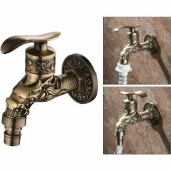 ENLENK Intérieur Salle De Bains Du Robinet Sculpté Mur Bibcock Montage Rétro Robinet Décoratif Extérieur Jardin Robinets Machine À Laver Vadrouille Antique - Bronze -Promos Raccord d'arrosage Magasin 55352355 5