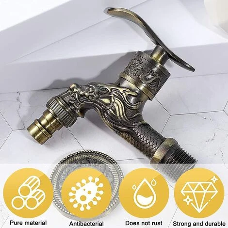 Fei Yu Robinet Mural RéTro En Laiton, Robinet Exterieur Jardin G1/2", Robinet En Laiton Antique, Robinet Mural Vintage, Antique Cuivre Dragon Sculpté Robinet Pour Cuisine Bain Jardin 4 Fei Yu Robinet Mural RéTro En Laiton, Robinet Exterieur Jardin G1/2", Robinet En Laiton Antique, Robinet Mural Vintage, Antique Cuivre Dragon Sculpté Robinet Pour Cuisine Bain Jardin – Image 2
