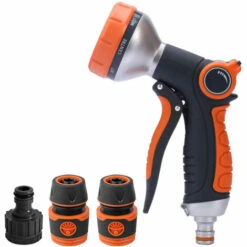 ROSIER Pistolet De Pulvérisation Pour Tuyau D'arrosage - 8 Modes De Pulvérisation Réglables - Pistolet De Pulvérisation Pour Tuyau D'arrosage - Buses Haute Pression - Parfait Pour Arroser Les Plantes (orange, Avec Raccords) ——VEBTles