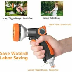 ROSIER Pistolet De Pulvérisation Pour Tuyau D'arrosage - 8 Modes De Pulvérisation Réglables - Pistolet De Pulvérisation Pour Tuyau D'arrosage - Buses Haute Pression - Parfait Pour Arroser Les Plantes (orange, Avec Raccords) ——VEBTles -Promos Raccord d'arrosage Magasin 57764135 4