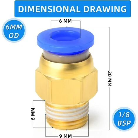 BEARSU 2 Pcs 6mm Tube OD X 1/8 BSP Mâle Droit Push To Connect Raccords (PC6-01) 4 BEARSU 2 Pcs 6mm Tube OD X 1/8 BSP Mâle Droit Push To Connect Raccords (PC6-01) – Image 2