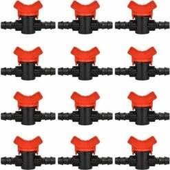 TINOR 12 PCS Robinet De Jardin Pour Tuyau, Tuyau Vanne D'irrigation 16 * 16mm Robinet D'arrêt Raccord En Plastique Pour Le Contrôle Extérieur De La Vanne D'eau De Jardin (Noir + Rouge)