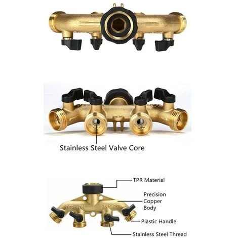 ILOVEMILAN Distributeur D'eau à 4 Voies En Laiton. Robinet Séparateur De Tuyau D'arrosage 6 ILOVEMILAN Distributeur D'eau à 4 Voies En Laiton. Robinet Séparateur De Tuyau D'arrosage – Image 4