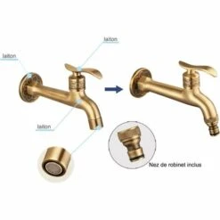 FLYME Antique Robinet En Laiton Poignée Lessive Salle De Bains Montage Mural Lave-Linge Robinet Extérieur Jardin Tuyau Simple Robinet Froid -Promos Raccord d'arrosage Magasin 59713243 4