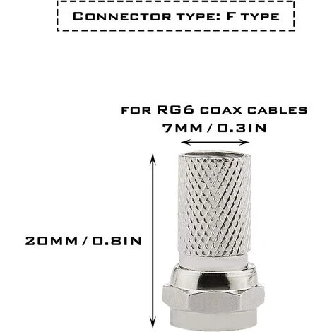 ROSIER 20pcs Connecteur De Prise De Type F Adaptateur à VisserVis Nickelé Pour Câble Coaxial D'antenne De Télévision Par Satellite 75-5——VEBTles 4 ROSIER 20pcs Connecteur De Prise De Type F Adaptateur à VisserVis Nickelé Pour Câble Coaxial D'antenne De Télévision Par Satellite 75-5——VEBTles – Image 2