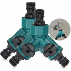AOUGO Séparateur De Tuyau 2 Voies Arrosage Répartiteur De Robinet D'Eau Connecteur Rapide Adaptateur De Tuyau D'Arrosage Pour Robinet Jardin 3/4" Connecteur De Tuyau En Y 2 Voies Avec Vanne D'Arrêt 2 PCS