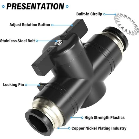 FR-LIFE BR-Vie 5 Pièces 6mm OD Vanne à Boisseau Sphérique Pneumatique, Raccords De Vanne De Commande à Pousser (connecteurs BUC6) 4 FR-LIFE BR-Vie 5 Pièces 6mm OD Vanne à Boisseau Sphérique Pneumatique, Raccords De Vanne De Commande à Pousser (connecteurs BUC6) – Image 2