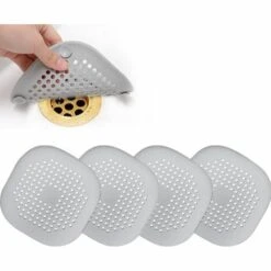 TANCYCO Attrape-drain De Cheveux, Couvercle De Vidange Carré Pour Bouchon De Douche En Silicone Avec Ventouse, Costume Facile à Installer Pour Salle De Bain, Baignoire, Cuisine Lot De 4 (gris)
