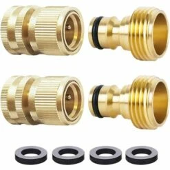 RHAFAYRE Tuyau D'arrosage é Connexion Rapide En Laiton Massif Raccord Rapide Raccord De Tuyau D'arrosage Raccords De Tuyau D'eau Débranchement De Tuyau D'arrosage 3/4" GHT (2 Jeux) (2 Femelles + 2 Méles)