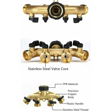 SINCèREETALI Robinet Y Selecteur 4 Sorties Vannes, Connecteur De Robinet En Laiton Distributeur 4 Voies Séparateur De Tuyau Répartiteur Pour L'irrigation Du Jardin 5 SINCèREETALI Robinet Y Selecteur 4 Sorties Vannes, Connecteur De Robinet En Laiton Distributeur 4 Voies Séparateur De Tuyau Répartiteur Pour L'irrigation Du Jardin – Image 3