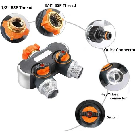BARES Tuyau D'arrosage Splitter, 2 Voies Robinet De Jardin Robinet 3/4" Y Raccord De Tuyau Pour Robinet D'extérieur Avec Connecteurs Et Rondelles 5 BARES Tuyau D'arrosage Splitter, 2 Voies Robinet De Jardin Robinet 3/4" Y Raccord De Tuyau Pour Robinet D'extérieur Avec Connecteurs Et Rondelles – Image 3