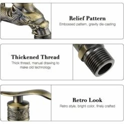 EAUDACè Robinet En Laiton Antique, Antique Bibcock, Antique Cuivre Dragon Sculpté Robinet Pour La Maison, La Cuisine, La Salle De Bain, Le Jardin Extérieur 10 EAUDACè Robinet En Laiton Antique, Antique Bibcock, Antique Cuivre Dragon Sculpté Robinet Pour La Maison, La Cuisine, La Salle De Bain, Le Jardin Extérieur -Promos Raccord d'arrosage Magasin 64426607 4