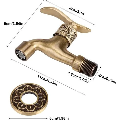 LLOVE Générique Robinet Laiton Antique En Laiton Poignée Lessive Salle De Bains Montage Mural Lave-linge Robinet Extérieur Jardin Tuyau Simple Robinet Froid Long 4 LLOVE Générique Robinet Laiton Antique En Laiton Poignée Lessive Salle De Bains Montage Mural Lave-linge Robinet Extérieur Jardin Tuyau Simple Robinet Froid Long – Image 2