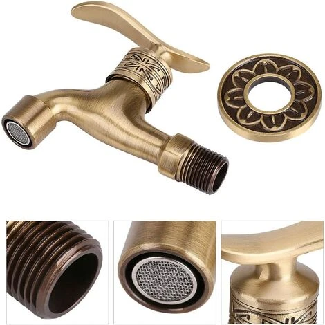 LLOVE Générique Robinet Laiton Antique En Laiton Poignée Lessive Salle De Bains Montage Mural Lave-linge Robinet Extérieur Jardin Tuyau Simple Robinet Froid Long 6 LLOVE Générique Robinet Laiton Antique En Laiton Poignée Lessive Salle De Bains Montage Mural Lave-linge Robinet Extérieur Jardin Tuyau Simple Robinet Froid Long – Image 4