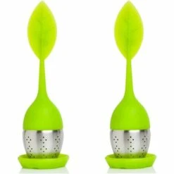 MERéTéET Infuseur De Thé, 2 Pièces Infuseur à Thé En Silicone, Feuilles De Thé Infuseur, Passoire A Thé, Avec Poignées En Silicone, Design De Feuille Moderne, Pour Filtrer Le Thé 15*3.8cm (Vert)，KoleZy