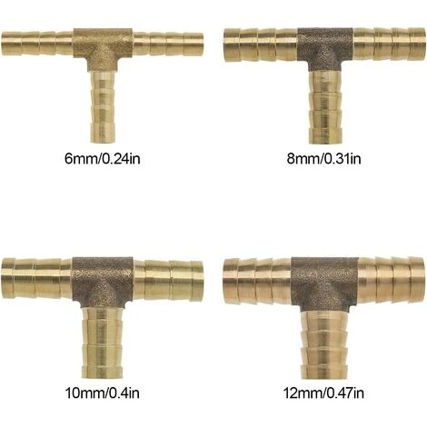 TINOR Tuyau En Laiton En Forme De T Barbe Raccord De Connecteur à 3 Voies Pour Carburant Air Eau Huile 6mm 8mm 10mm 12mm 5 TINOR Tuyau En Laiton En Forme De T Barbe Raccord De Connecteur à 3 Voies Pour Carburant Air Eau Huile 6mm 8mm 10mm 12mm – Image 3