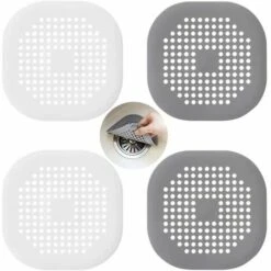 MERéTéET Lot De 4 Filtre Evier Cuisine,Protections De Vidange En Silicone,Filtre Drain De Douche Avec Ventouse,pour Évier De Douche,Douche,Baignoire(Blanc Et Gris)