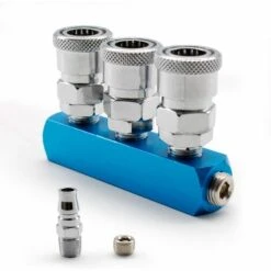 Cisea Connecteur Rapide à 3, Blue Raccord De Collecteur En Alliage Voies D'aluminium, Séparateur De Compresseur D'air De Type C, Convient Aux Pompes à Air, Cylindres Et Compresseurs
