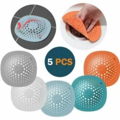 FVO Protection De Drain De Silicone,5 PCS Filtre Évier En Silicone,Filtre à Cheveux Douche,Filtre à Bonde De Douche Pour Drain De Douche, Pou Coincer Cheveux Et Saletés, Bouchon Dévier Avec Ventouses