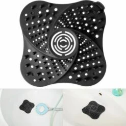 FVO Filtres De Drain D’évier En , 13 X 13 Cm, 1 X Noir, Avec 4 Ventouses, Bouchon D’eau Pour Salle De Bain, Crépine à Cheveux Pour La Douche, Filtre Attrape-cheveux Pour Baignoire, Nettoyage Facile