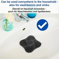 FVO Filtres De Drain D’évier En , 13 X 13 Cm, 1 X Noir, Avec 4 Ventouses, Bouchon D’eau Pour Salle De Bain, Crépine à Cheveux Pour La Douche, Filtre Attrape-cheveux Pour Baignoire, Nettoyage Facile -Promos Raccord d'arrosage Magasin 66766802 4