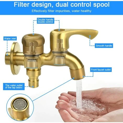 OCXIN Robinet Double Sortie 1/2 Pouce Robinet De Jardin 2 Raccords En Laiton Robinet Double Robinet Machine à Laver Robinet Extérieur Pour Jardin, Machine à Laver, Baril De Pluie 6 OCXIN Robinet Double Sortie 1/2 Pouce Robinet De Jardin 2 Raccords En Laiton Robinet Double Robinet Machine à Laver Robinet Extérieur Pour Jardin, Machine à Laver, Baril De Pluie – Image 4